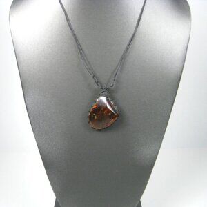 Amber Pendant Necklace Braided Cord Polished Natural Gemstone 17 inch